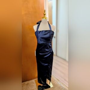 Bardot Strapless Navy Blue Midi Dress